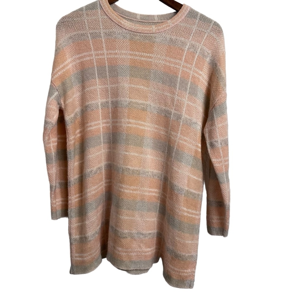 Lou & Grey Sweater Long Sleeve Pink Gray White Windowpane Long Wool Blend Small